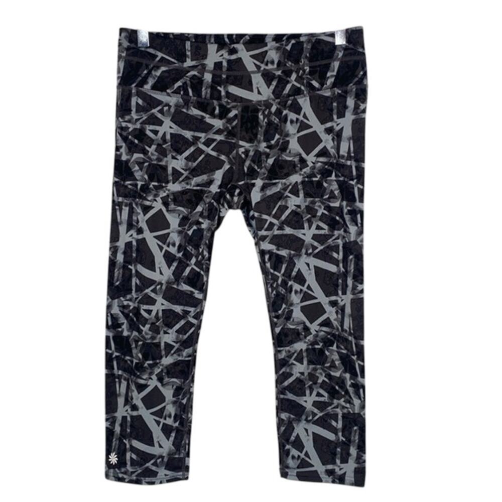 Athleta Gray Black Silver Abstract Cropped Athletic Workout Pants Size Medium